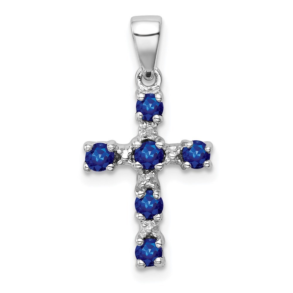 925 Sterling Silver Dark Blue Sapphire & Diamond Accent Cross Necklace Pendant